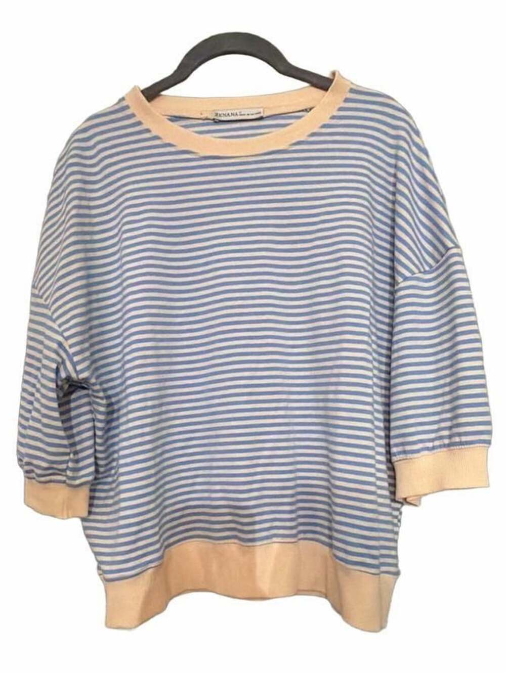 Zenana Striped Sweatshirt Size S Blue Yellow Crewneck